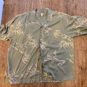Tommy Bahama Mens XXL Silk Bamboo Print Camp Shirt Sage Green Short Sleeve